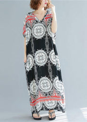 Style v neck pockets cotton summer outfit Neckline floral Maxi Dress - SooLinen
