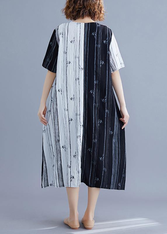 Style white Long v neck patchwork Traveling summer Dress - SooLinen