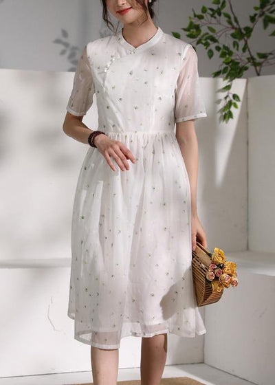 Style white clothes stand collar Cinched oversized Dress - SooLinen
