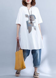 Style white cotton Long Shirts prints daily summer shirts - SooLinen