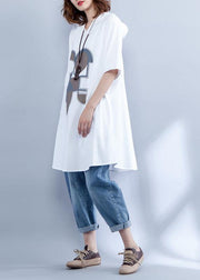 Style white cotton Long Shirts prints daily summer shirts - SooLinen