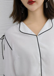 Style white cotton clothes v neck Knee summer shirts - SooLinen