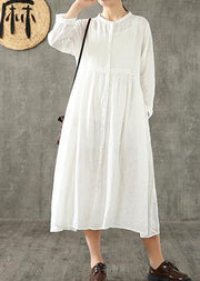 Style white linen clothes For Women Cinched pockets loose spring Dresses - SooLinen