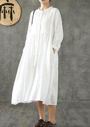 Style white linen clothes For Women Cinched pockets loose spring Dresses - SooLinen