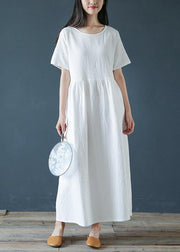 Style white linen cotton dresses o neck Jacquard Dresses  Dresses - SooLinen