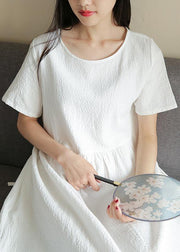 Style white linen cotton dresses o neck Jacquard Dresses  Dresses - SooLinen