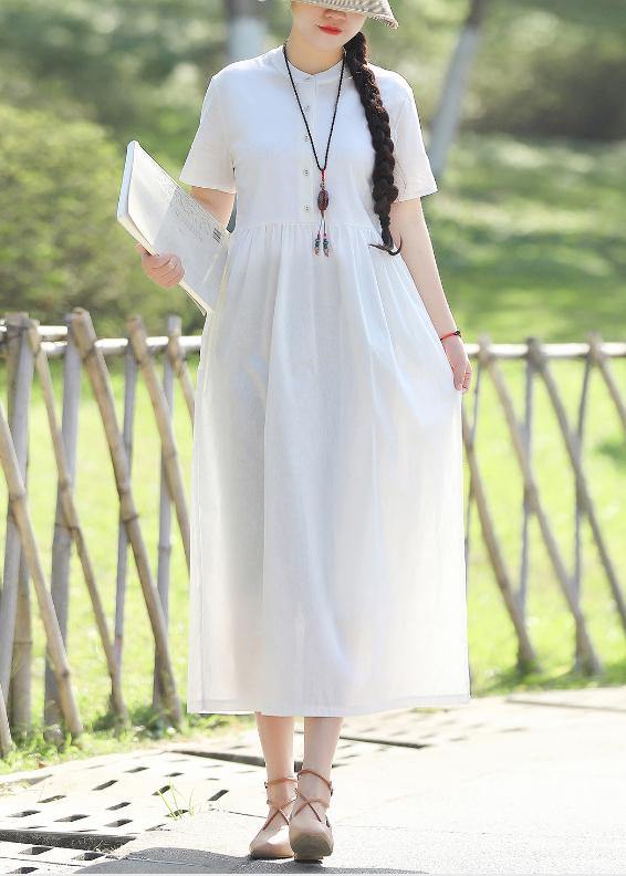 Style white linen quilting dresses tie waist Robe summer Dresses - SooLinen