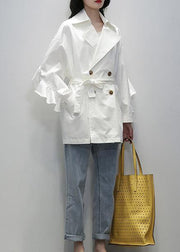 Style white  tunic coats Notched tie waist jackets - SooLinen