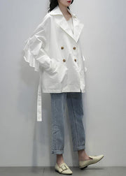 Style white  tunic coats Notched tie waist jackets - SooLinen