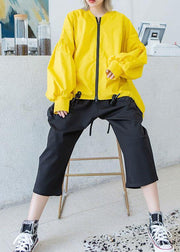 Style yellow Plus Size box short coat Photography drawstring hem fall outwear - SooLinen
