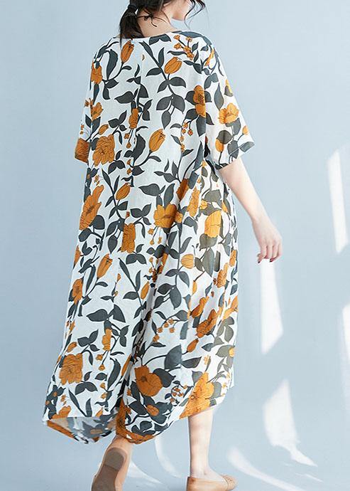 Style yellow floral linen Robes big hem Maxi summer Dresses - SooLinen