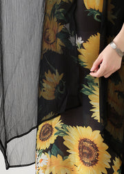 Stil gelber Druck Chiffon-Kleidung Mode-Ausschnitt O-Hals falsch zweiteiliges Kunst-Sommerkleid