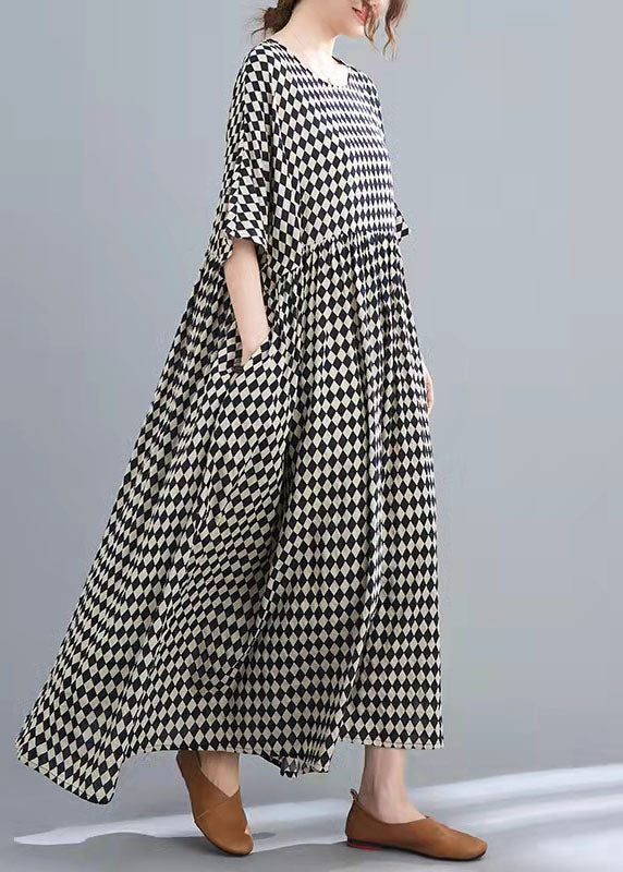 Style O Neck Half Sleeve Cotton Linen Dresses Khaki Print Long Dresses Summer