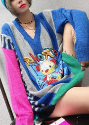 Stilvoller Patchwork-Pullover mit lockerem Herbststrick und O-Ausschnitt in Aprikose