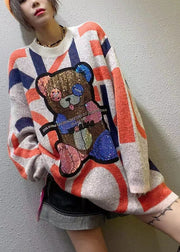 Stilvoller Patchwork-Pullover mit lockerem Herbststrick und O-Ausschnitt in Aprikose