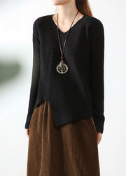Stylish Apricot V Neck asymmetrical design Fall Knit sweaters