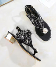 Stylish Apricot Zircon Splicing Hollow Out Chunky Sandals