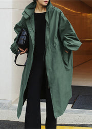 Stylish Army Green Stand Collar Button Pockets Trench Coats Long Sleeve