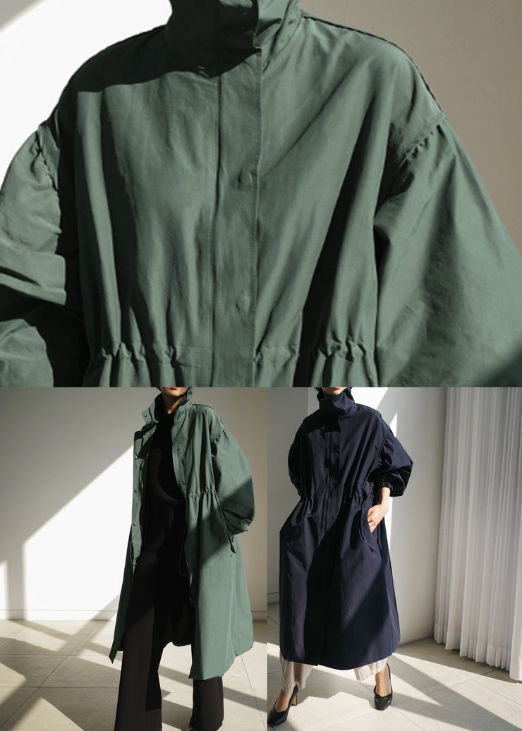 Stylish Army Green Stand Collar Button Pockets Trench Coats Long Sleeve