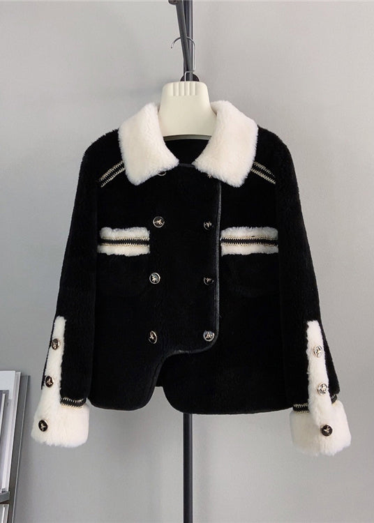 Stylish Beige Square Collar Asymmetrical Patchwork Woolen Coats Winter