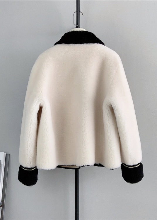Stylish Beige Square Collar Asymmetrical Patchwork Woolen Coats Winter