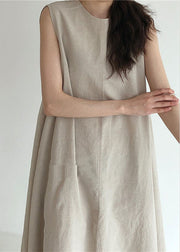 Stilvolles, beiges Patchwork-Baumwollkleid mit Reißverschluss, ärmellos