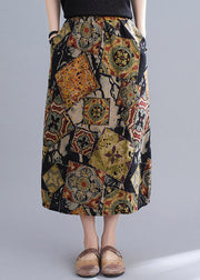 Stylish Black Apricot Print Cotton Long Skirts Summer