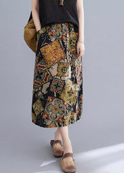 Stylish Black Apricot Print Cotton Long Skirts Summer