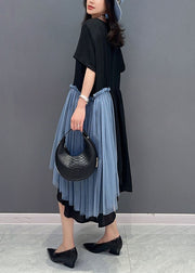 Stylish Black Asymmetrical Tulle Patchwork Cotton Dress Summer
