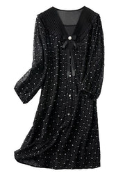Stylish Black Bow Print Patchwork Chiffon Mid Dress Summer