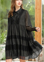 Stylish Black Button Chiffon Summer Dresses - SooLinen