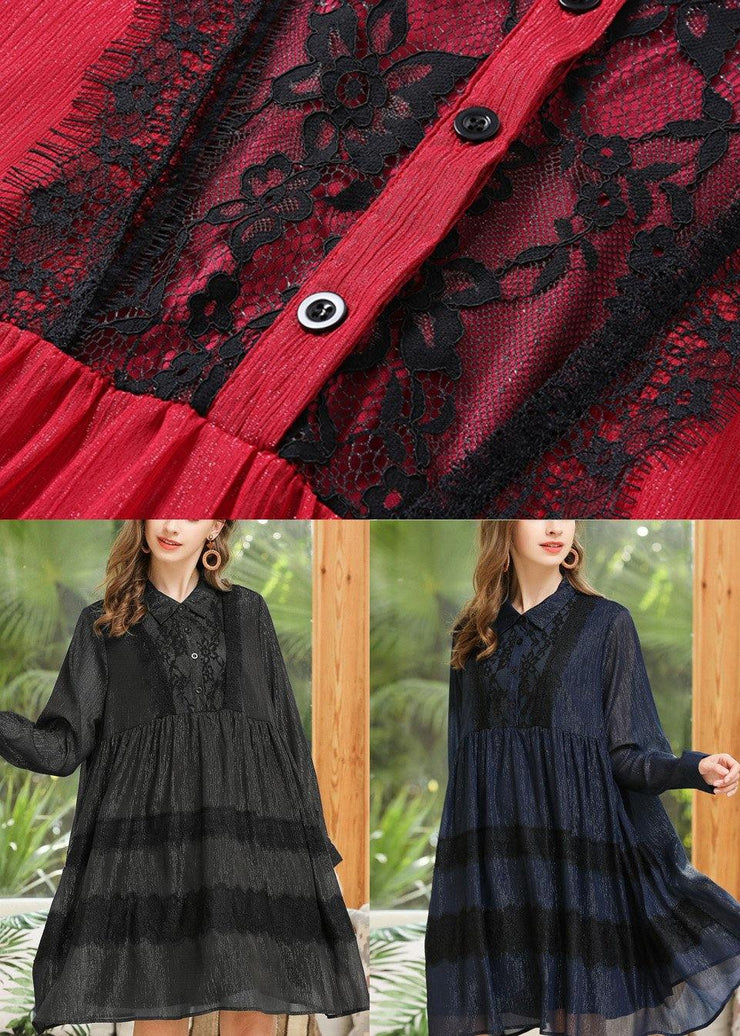 Stylish Black Button Chiffon Summer Dresses - SooLinen