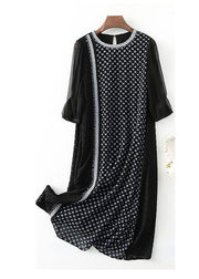 Stylish Black Embroidered Patchwork Lace Robe Dresses Half Sleeve