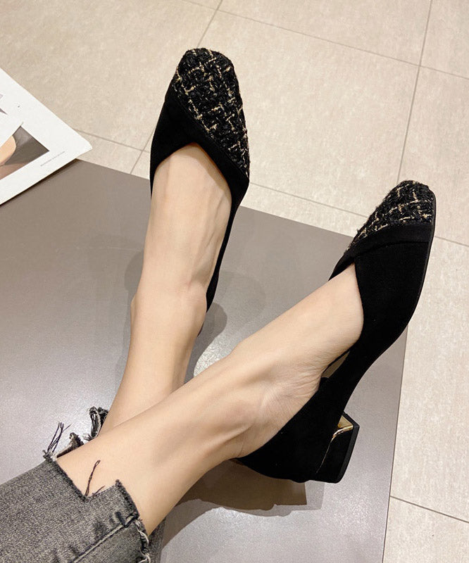 Stylish Black Flat Shoes For Women Splicing Flat Feet Shoes