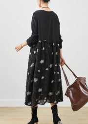Stylish Black Floral Exra Large Hem Cotton Maxi Dresses Spring