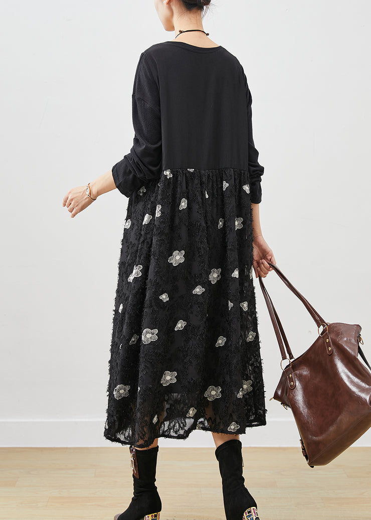 Stylish Black Floral Exra Large Hem Cotton Maxi Dresses Spring