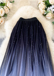Stylish Black Gradient Color Wrinkled Tulle Skirts Summer