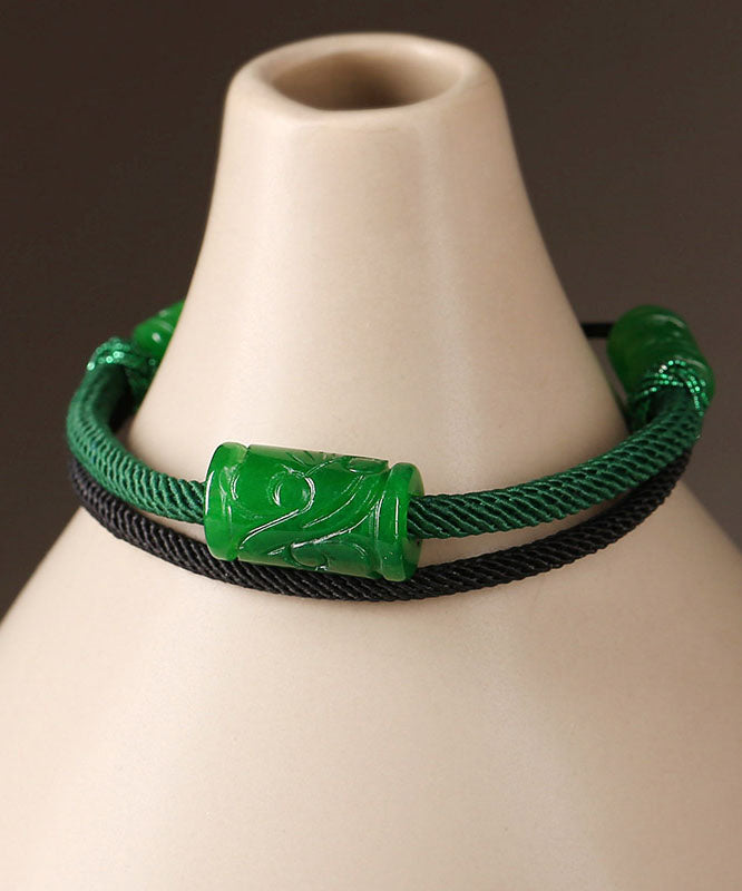 Stylish Black Green Agate Dry Green Charm Bracelet