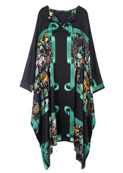 Stylish Black Green Asymmetrical Print Satin Maxi Dress Spring