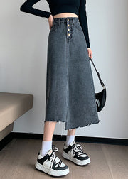 Stylish Black Grey High Waist Side Open Asymmetrical Cotton A Line Skirts Summer