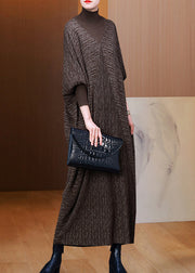 Stylish Black Hign Neck Patchwork Woolen Knitwear Dress Winter