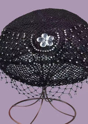 Stylish Black Hollow Out Organza Zircon Beret Hat