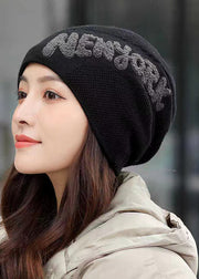 Stylish Black Letter Embroidery Warm Fleece Cotton Knit Bonnie Hat