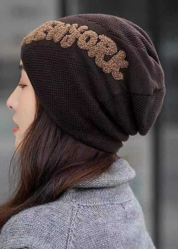 Stylish Black Letter Embroidery Warm Fleece Cotton Knit Bonnie Hat
