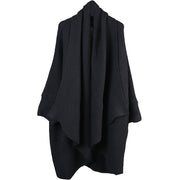 Stylish Black Loose Asymmetrical Design Fall Knitwear Coat