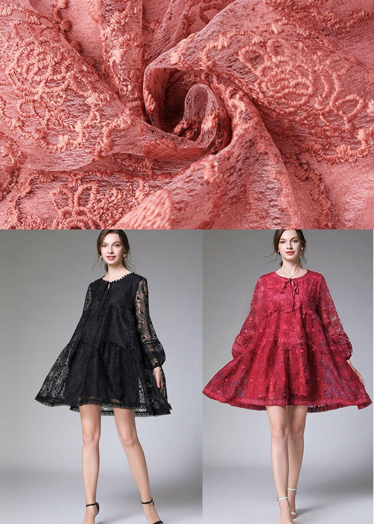 Stylish Black Loose Embroideried Spring Long Sleeve Dress - SooLinen