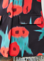 Stylish Black Notched Tie Dye Spandex Coat Spring