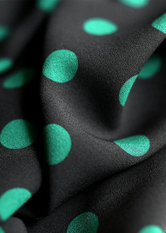 Stylish Black O-Neck Dot Print Draping Chiffon Shirt Short Sleeve