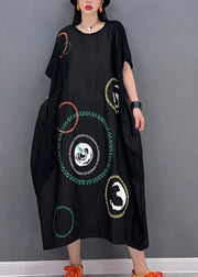 Stilvolles schwarzes O-Neck-Patchwork-Print-Urlaubs-lange Kleider mit kurzen Ärmeln