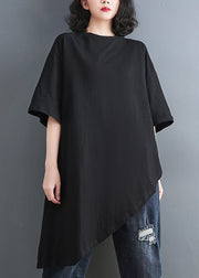 Stylish Black Oversized Asymmetrical Design Cotton Shirt Tops Summer